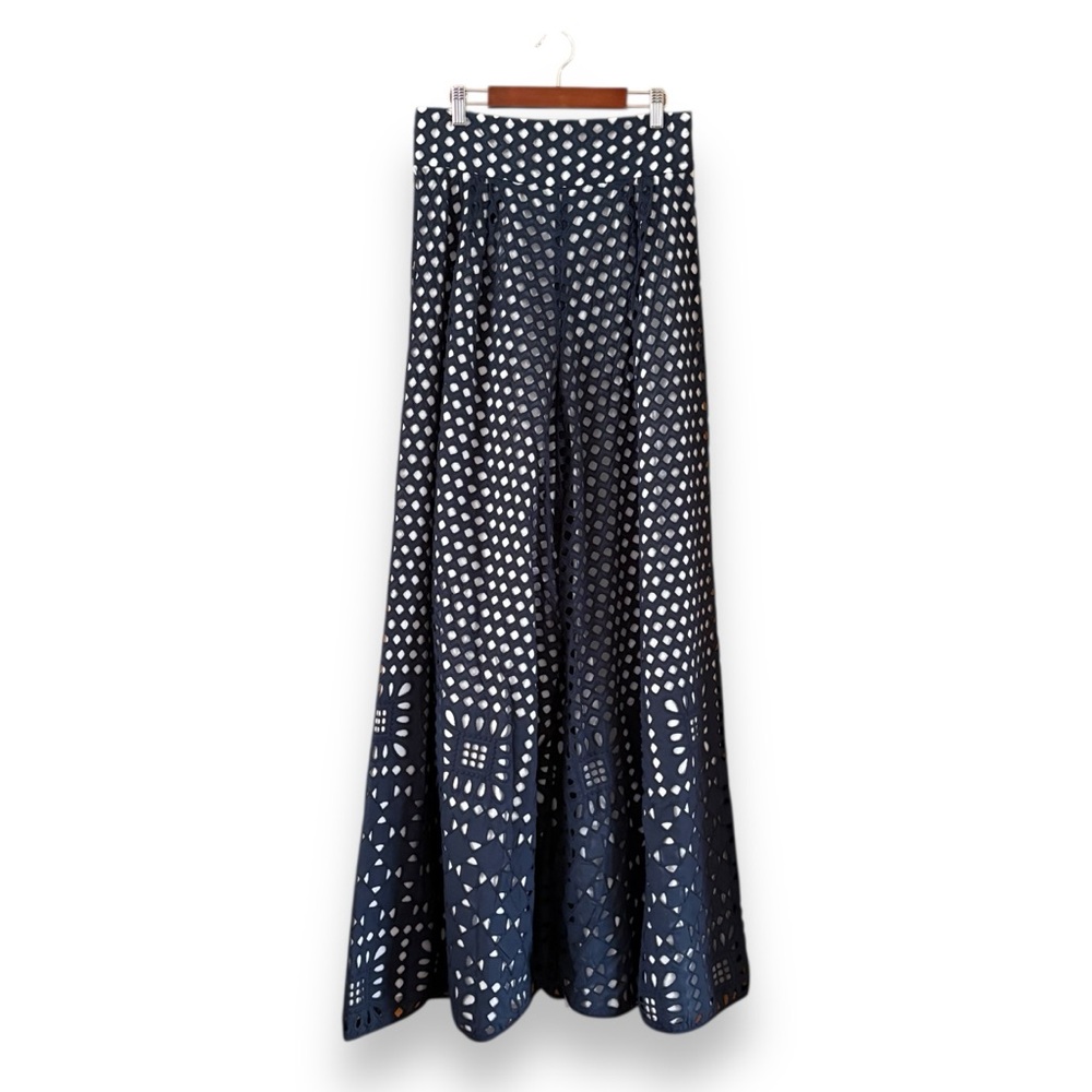 Johanna Ortiz M'o Exclusive Five Oceans Wide Leg Pants Size 6 Eyelet Navy Blue - Picture 5 of 8